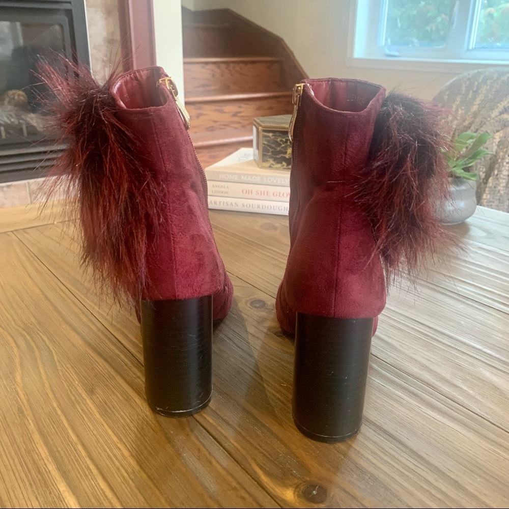 SOLD Cape Robbin | Bernice Ankle Boot Faux Fur in Burgundy - Picture 8 of 11